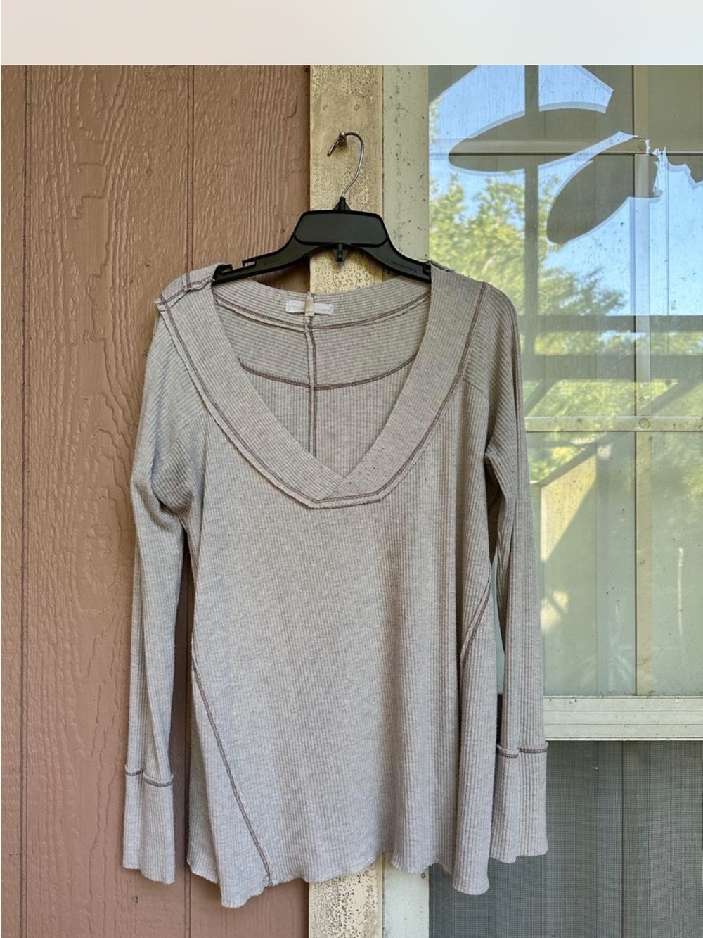 Gilded Intent Light Gray Ribbed V-Neck Long Sleeve Top from buckle store